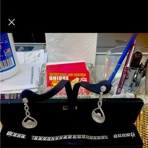 White gold plate silver earring zirconium   With tennis bracelet 120$